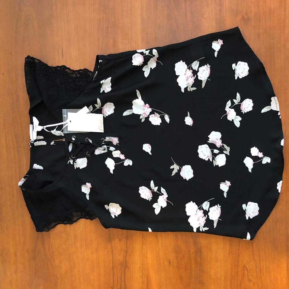 NEVER WORN! W/ TAGS! Black lace up Candie’s blouse